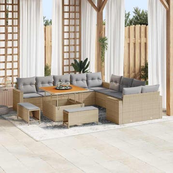 vidaXL Tuinbank Set 17 st 12-Aantal zitplaatsen Beige en, Tuin en Terras, Verzenden, Nieuw