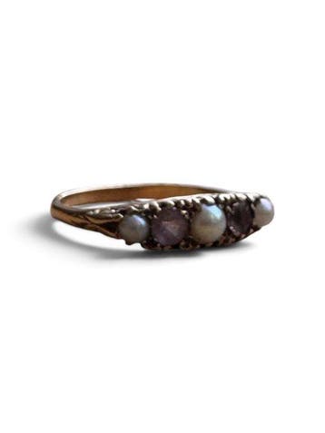 Ring - 9 kt. Geel goud Parel - Amethist, Nieuw