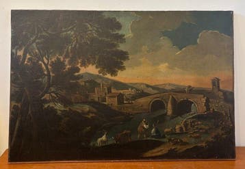 Italiaanse school (XVIII) - Paesaggio con personaggi