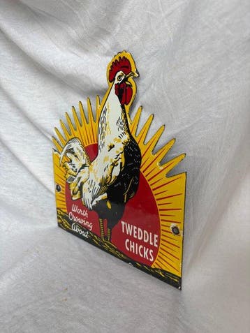Emaille reclamebord - Tweddle Chicks – opvallend gesneden