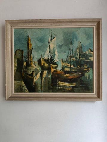 Jean Amiot (1920) - Port breton (oil painting), Antiek en Kunst, Kunst | Schilderijen | Klassiek