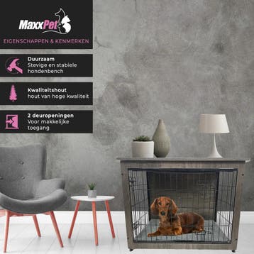 MaxxPet Houten Hondenbench 69x51x60cm - retourdeal (Dier), Dieren en Toebehoren, Ophalen of Verzenden, Nieuw