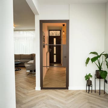 Stalen Binnendeur 3 Vlaks Brons Bronsrookglas Met slot, Minder dan 80 cm, Binnendeur, Nieuw, Metaal