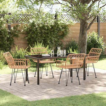 vidaXL Tuin Eettafel Set 5 pcs Bruin Gepoedercoat staal, Verzenden, Nieuw