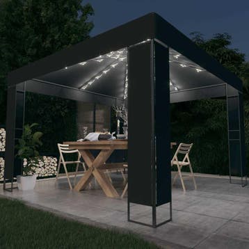 vidaXL Prieel met dubbel dak en LED-lichtslinger 3x3 m, Verzenden, Nieuw