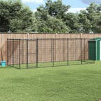 vidaXL Hondenkennel met dak 12,1 m² staal, Verzenden