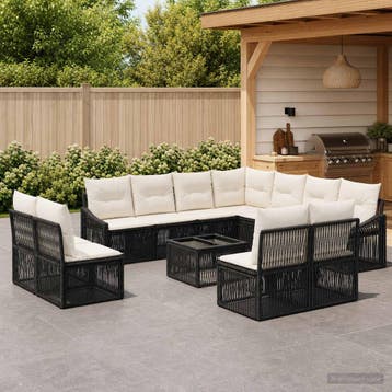 vidaXL Tuinbank Set 12 st Zwart poly rattan, Tuin en Terras, Verzenden, Nieuw