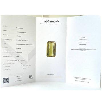 1 pcs Geel Beril - 67.31 ct - nternational Colored Gemstone, Handtassen en Accessoires, Edelstenen, Nieuw