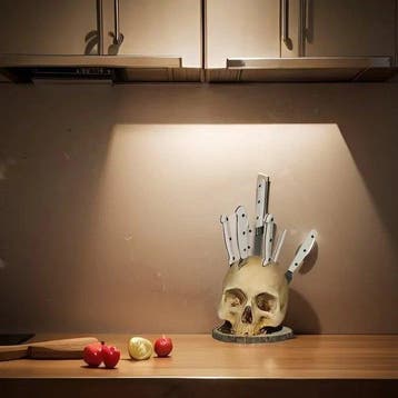 Limited Edition Skull Knife Holder – Gothic Horror Skeleton, Antiek en Kunst