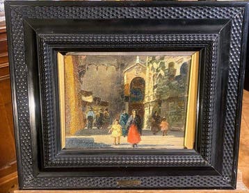Erma Zago (1880-1942) - Scorcio veneziano con personaggi