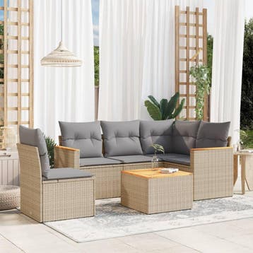 vidaXL 6-delige Loungeset met kussens poly rattan beige, Verzenden, Nieuw, Loungeset