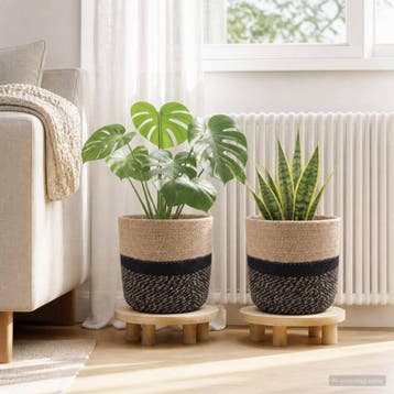 vidaXL Plantenpot Set 2 st Naturel en Zwart Ø 21 x 21 cm, Verzenden, Nieuw