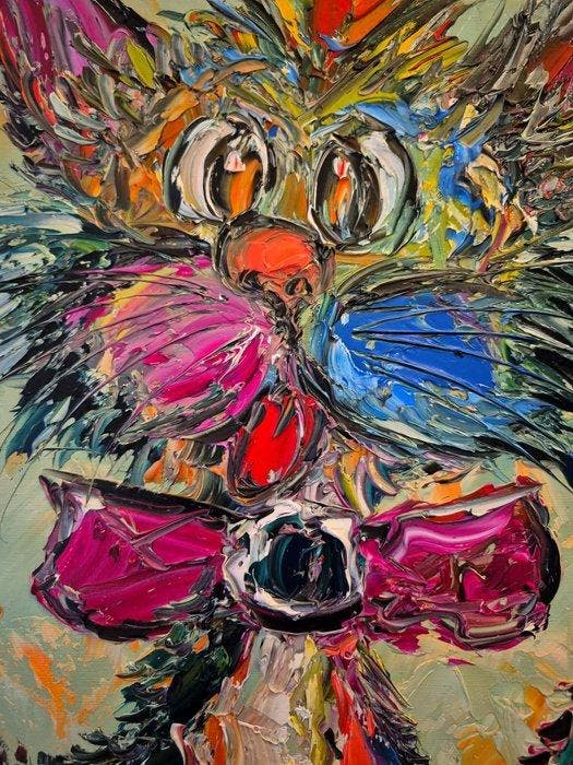 Laurent Pate (1970) - Coquinou (chat abstrait), Antiek en Kunst, Kunst | Schilderijen | Modern