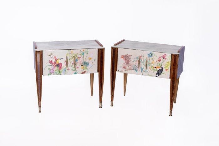 Delia Sforza - Delia Sforza - Table de chevet (2) - Noyer,, Antiek en Kunst, Kunst | Designobjecten