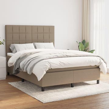 vidaXL Boxspring met matras stof taupe 140x200 cm, Verzenden