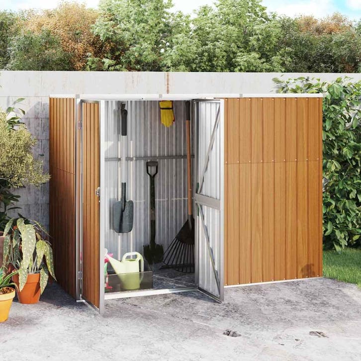 vidaXL Tuinschuur 225x89x161 cm gegalvaniseerd staal bruin, Tuin en Terras, Tuinhuizen, Nieuw, Verzenden