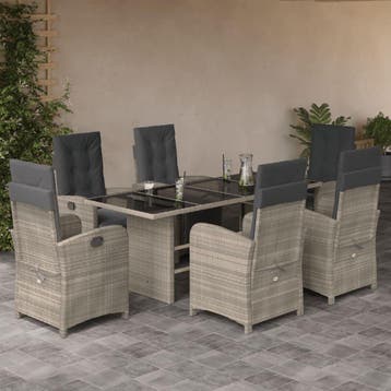 vidaXL 7-delige Tuinset met kussens poly rattan grijs, Verzenden, Nieuw, Tuinset