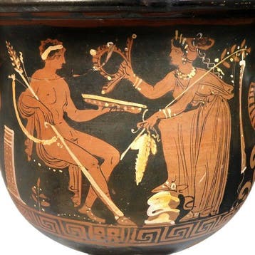 Oud-Grieks Terracotta Zeer grote krater met jonge Dionysos