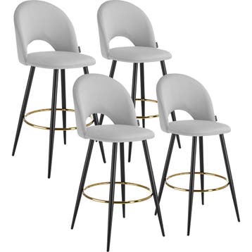 tectake Barkruk Sachel met rugleuning, fluweellook - lichtgr, Huis en Inrichting, Barkrukken, Verzenden, Nieuw