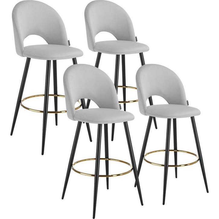tectake Barkruk Sachel met rugleuning, fluweellook - lichtgr, Huis en Inrichting, Barkrukken, Verzenden