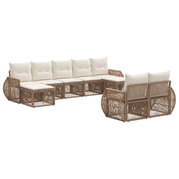 vidaXL Tuinbank Set 9 pcs Beige en Crème Wit poly rattan, Verzenden, Nieuw