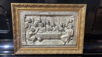 Reliëf, Ultima cena di Gesù - 41 cm - Hout, zilveren lamina