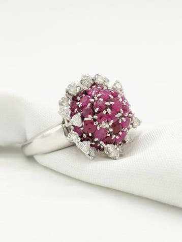Bague - 18 carats Or blanc Rubis - Diamant