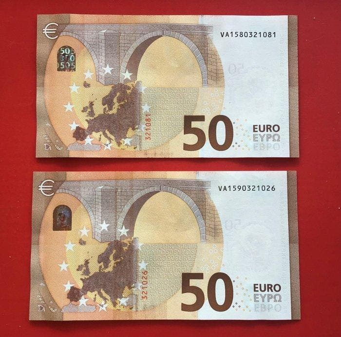 Europese Unie, Spanje. - 2 X 50 Euro 2017 - con Estrella, Postzegels en Munten, Bankbiljetten | Europa | Niet-Eurobiljetten