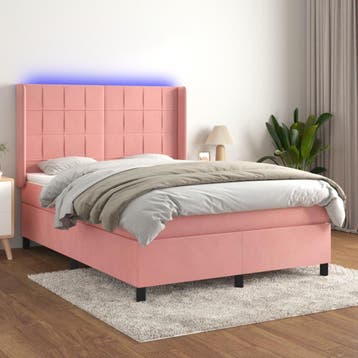 vidaXL Boxspring met matras en LED fluweel roze 140x200 cm, Verzenden, Nieuw