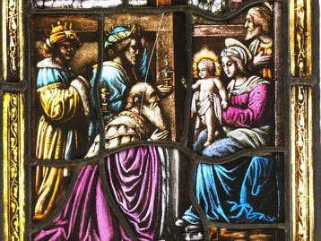 Glas-in-loodraam - Handvervaardigd - 1940-1950 - Kerststal, Antiek en Kunst