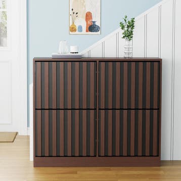 UEV Schoenenkast met 4 kleppen hout, schoenenrek smal (bruin, Verzenden