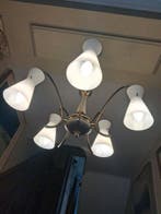 Lampe à suspendre - Laiton laqué, Opaline - Lustre de, Antiek en Kunst