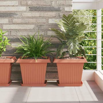 vidaXL Vierkante Bloempot 6 st Baksteenrood 33 x 33 x 26 cm, Tuin en Terras, Verzenden, Nieuw