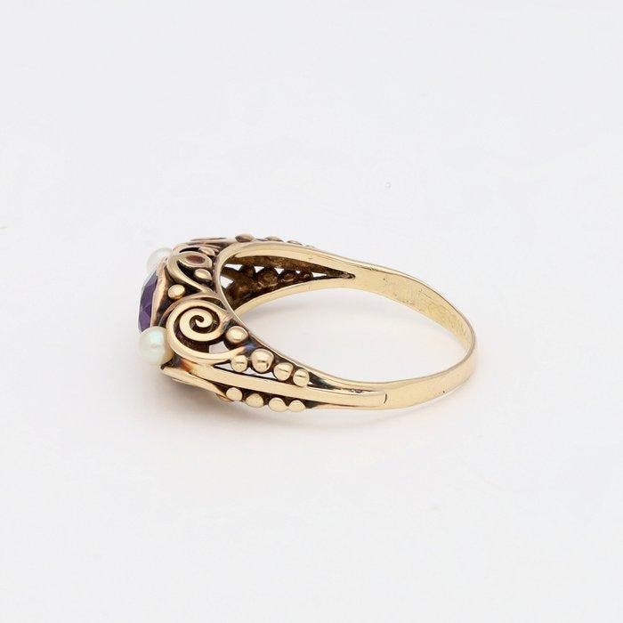 Bague - 14 carats Or jaune - Spinelle / Parel, Handtassen en Accessoires, Ringen