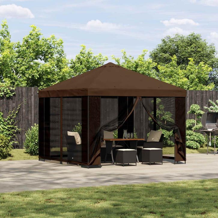 vidaXL Prieel 3 x 3 m Bruin Polyester en Staal 190 gsm, Tuin en Terras, Partytenten, Nieuw, Verzenden