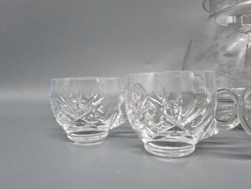 Glas-Set – Bowle mit Tassen – Klarglas mit Schliffdekor -