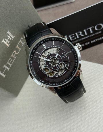 Heritor - Automatic Davies Semi-Skeleton - Silver/Black -, Handtassen en Accessoires, Nieuw