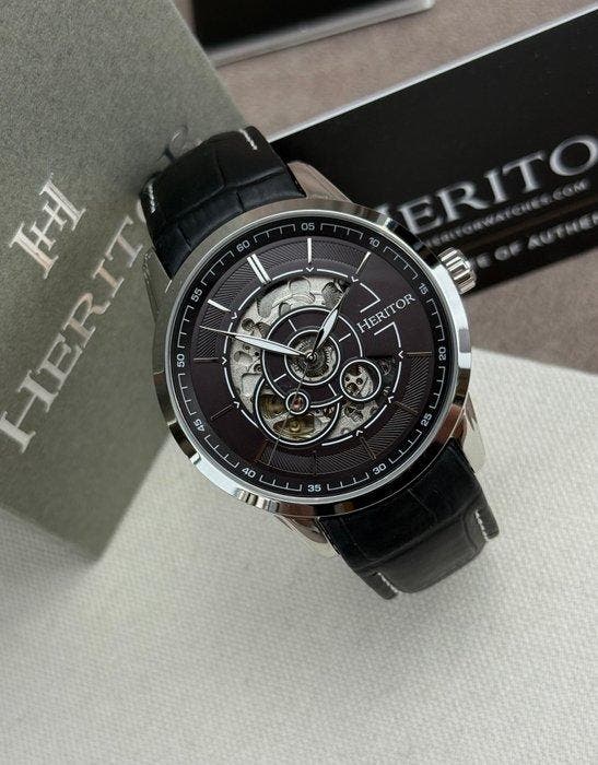 Heritor - Automatic Davies Semi-Skeleton - Silver/Black -, Handtassen en Accessoires, Horloges | Heren