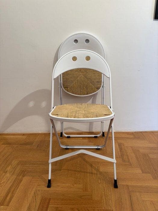 Bonaldo - Chaise pliante (2) - Birba - Acier, paille, Antiquités & Art, Antiquités | Meubles | Chaises & Canapés