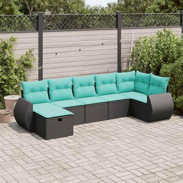vidaXL 7-delige Loungeset met kussens poly rattan zwart, Verzenden, Nieuw, Loungeset