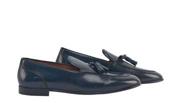 TESTONI - 8 UK - 42 IT - Blue Tassel Loafer Shoes Burnished