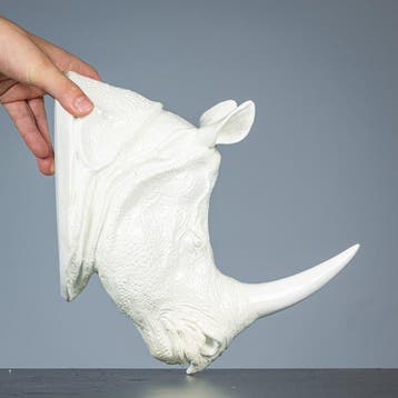Figuur - Decoratieve witte neushoorn als muurhanger -
