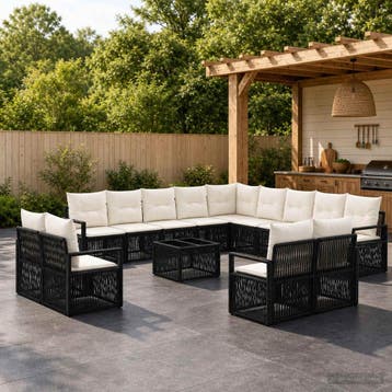 vidaXL Tuinbank Set 14 st Zwart poly rattan, Tuin en Terras, Verzenden, Nieuw