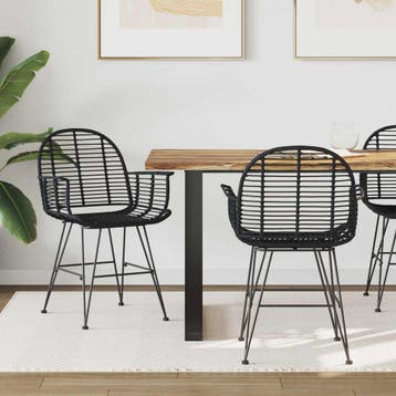vidaXL Eetkamerstoel 2 st Riet en Ijzer Zwart 57 x 55 x 85, Verzenden