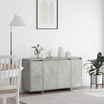 vidaXL Dressoir Beton Grijs 135 x 41 x 75 cm Bewerkt hout, Huis en Inrichting, Kasten | Dressoirs, Verzenden, Nieuw