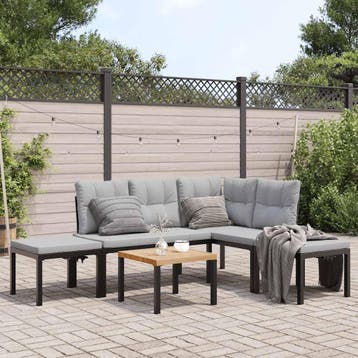 vidaXL 5-delige Loungeset met kussens gepoedercoat staal, Tuin en Terras, Verzenden, Nieuw, Loungeset
