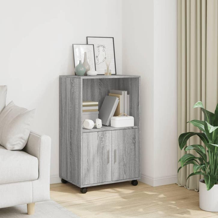 vidaXL Rolkast 55x40x91 cm bewerkt hout grijs sonoma, Huis en Inrichting, Kasten | Dressoirs, Nieuw, Verzenden