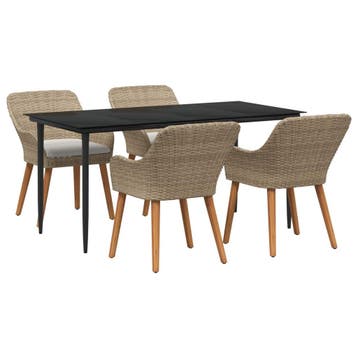 vidaXL Tuin Eettafel Set met kussen 5 pcs Beige poly rattan, Verzenden, Nieuw