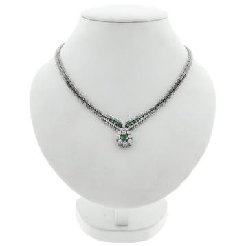 Witgouden visgraat schakelcollier met smaragd en diamante..., Handtassen en Accessoires, Kettingen, Gebruikt, Ophalen of Verzenden