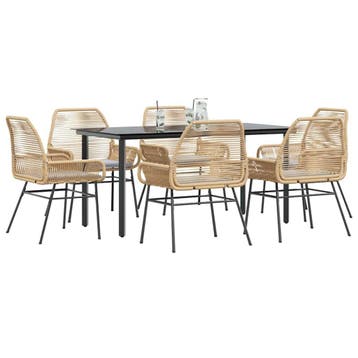 vidaXL 7-delige Tuinset met kussens poly rattan glas bruin, Verzenden, Nieuw, Tuinset